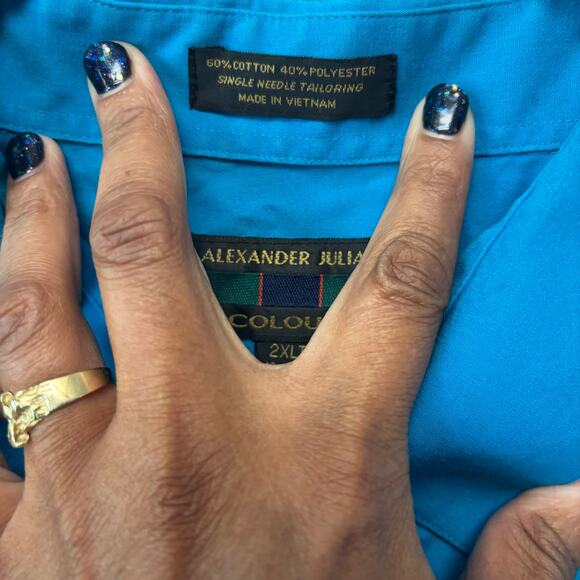 Alexander Julian Colours 2XLT Shirt Button Down Blue Single Needle Tailoring - Picture 4 of 7